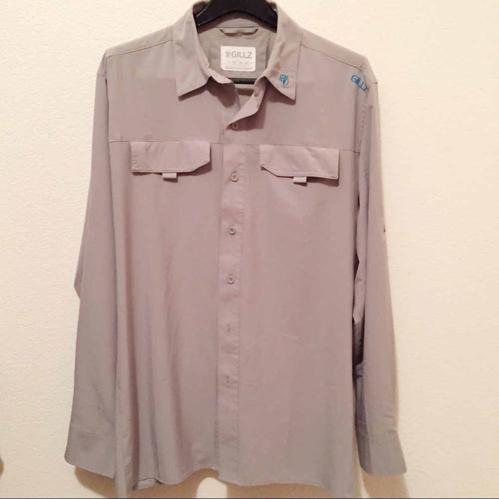 Gillz Men’s Fishing Shirt Long Sleeve with Roll Up Option Gray Large
